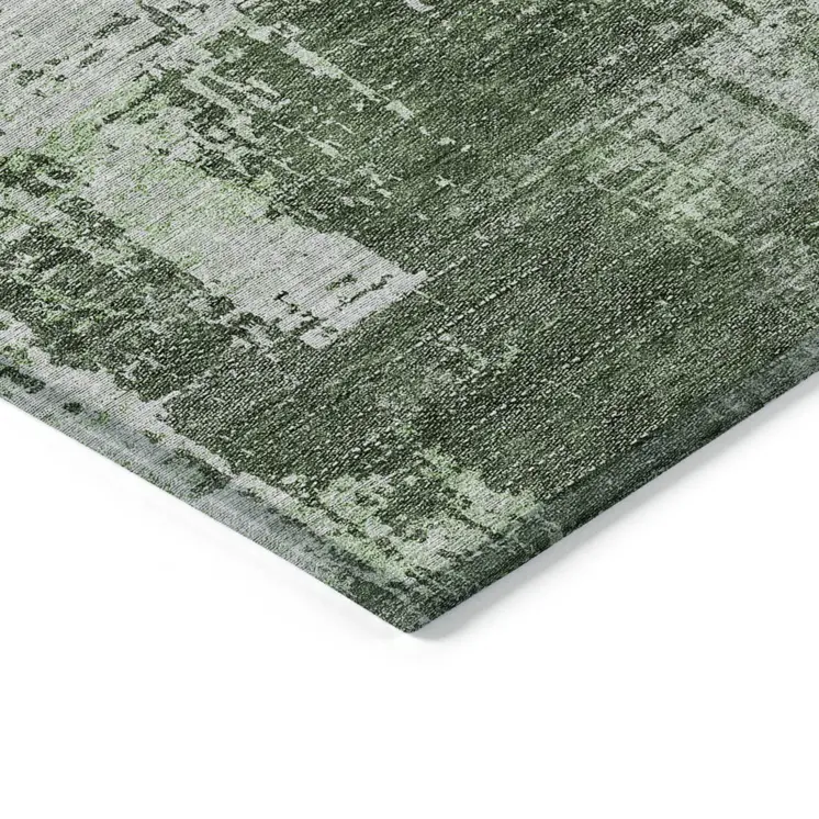 10' X 14' Fern Green And Green Abstract Washable Indoor Outdoor Area Rug