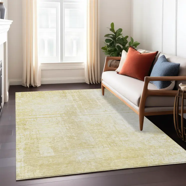 3' X 5' Gold Ivory And Beige Abstract Washable Indoor Outdoor Area Rug