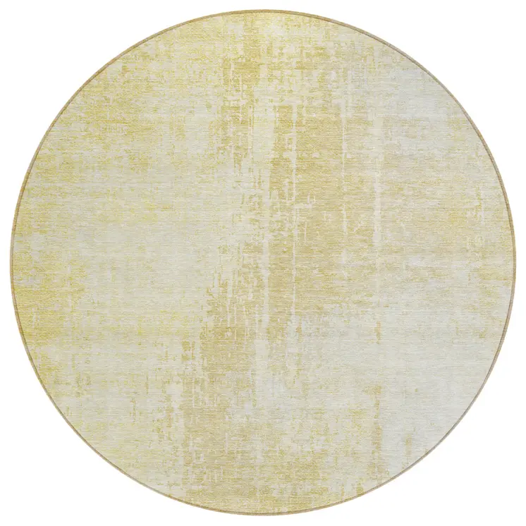 8' Gold Ivory And Beige Round Abstract Washable Indoor Outdoor Area Rug