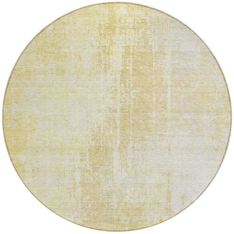 8' Gold Ivory And Beige Round Abstract Washable Indoor Outdoor Area Rug