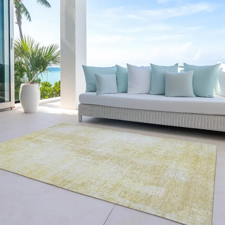 8' X 10' Gold Ivory And Beige Abstract Washable Indoor Outdoor Area Rug