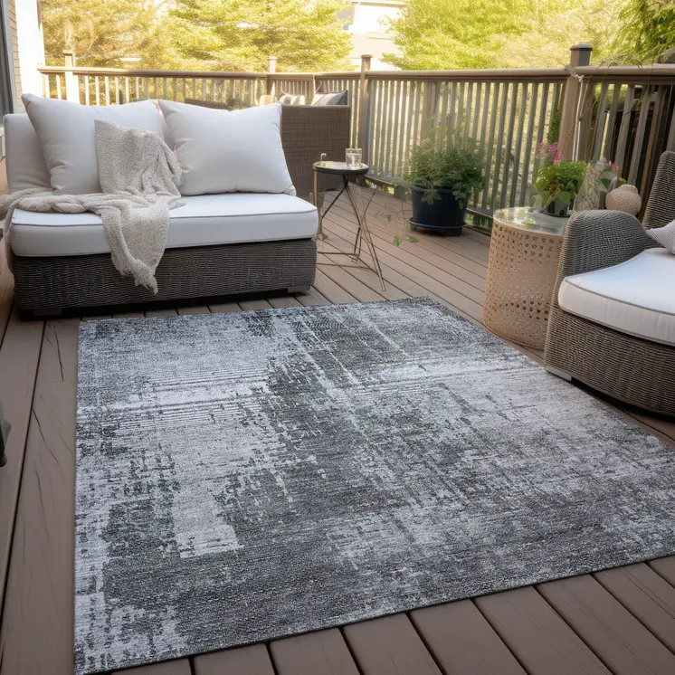 3' X 5' Gray Charcoal And Silver Abstract Washable Indoor Outdoor Area Rug