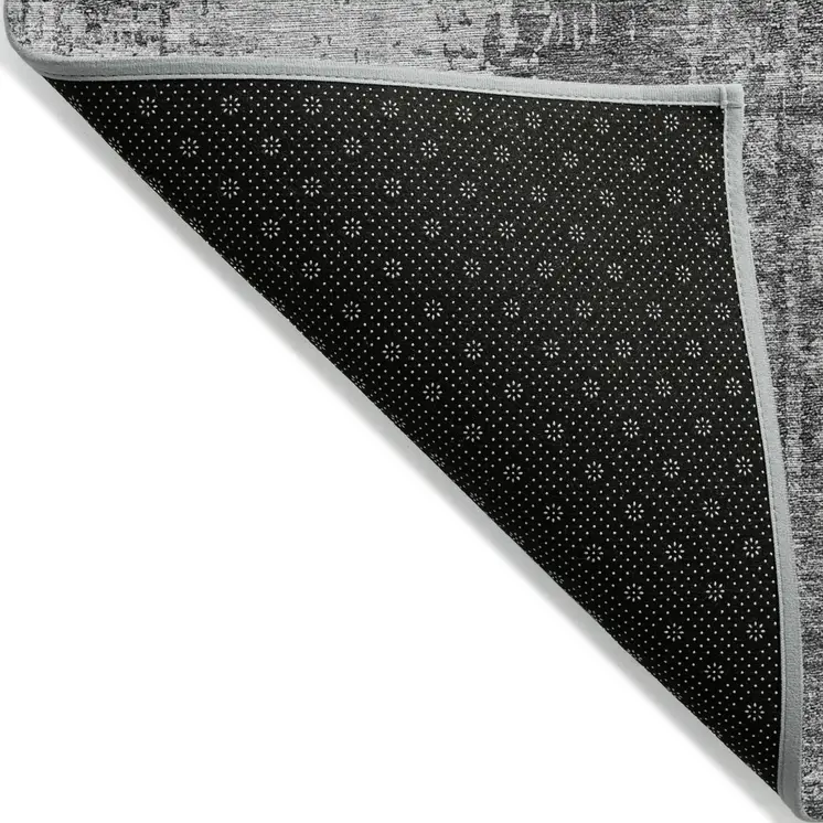 3' X 5' Gray Charcoal And Silver Abstract Washable Indoor Outdoor Area Rug