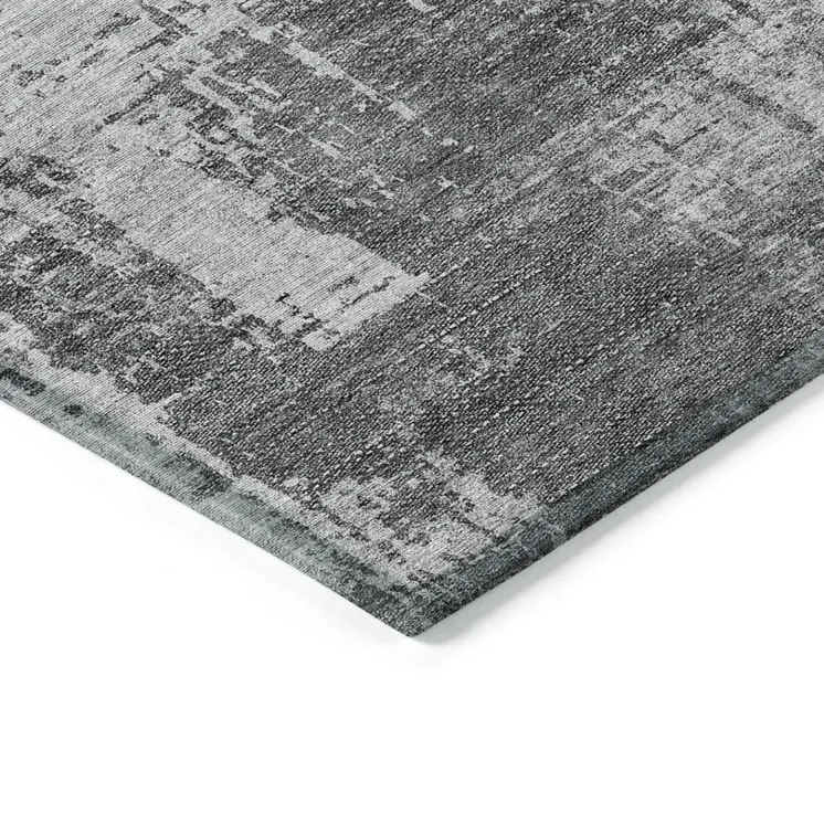 3' X 5' Gray Charcoal And Silver Abstract Washable Indoor Outdoor Area Rug