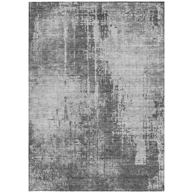 5' X 8' Gray Charcoal And Silver Abstract Washable Indoor Outdoor Area Rug