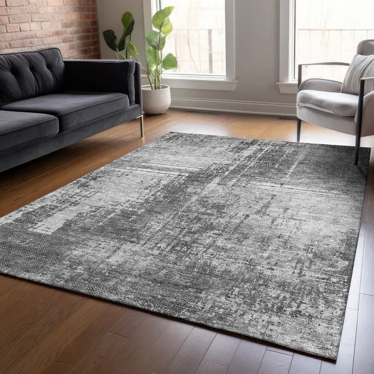5' X 8' Gray Charcoal And Silver Abstract Washable Indoor Outdoor Area Rug