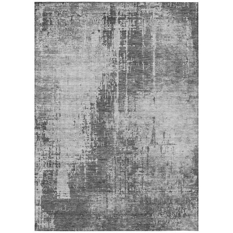 9' X 12' Gray Charcoal And Silver Abstract Washable Indoor Outdoor Area Rug