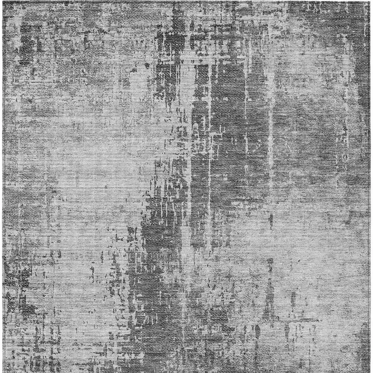 9' X 12' Gray Charcoal And Silver Abstract Washable Indoor Outdoor Area Rug