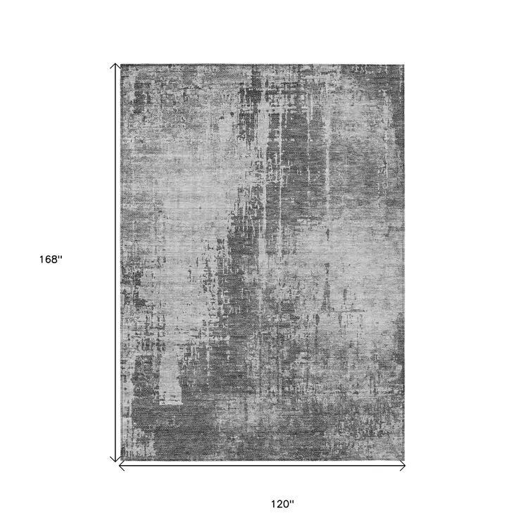 10' X 14' Gray Charcoal And Silver Abstract Washable Indoor Outdoor Area Rug