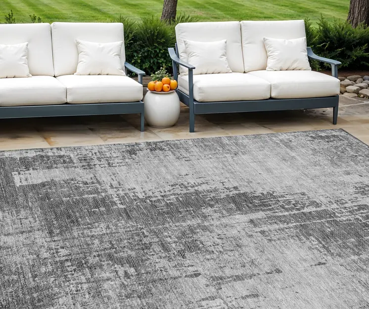 10' X 14' Gray Charcoal And Silver Abstract Washable Indoor Outdoor Area Rug