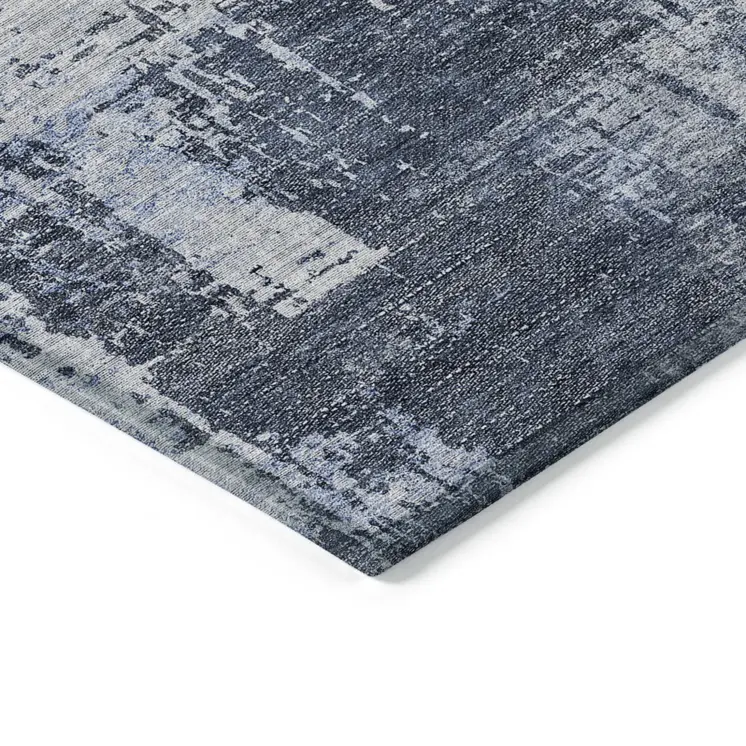 3' X 5' Navy Blue And Sky Blue Abstract Washable Indoor Outdoor Area Rug