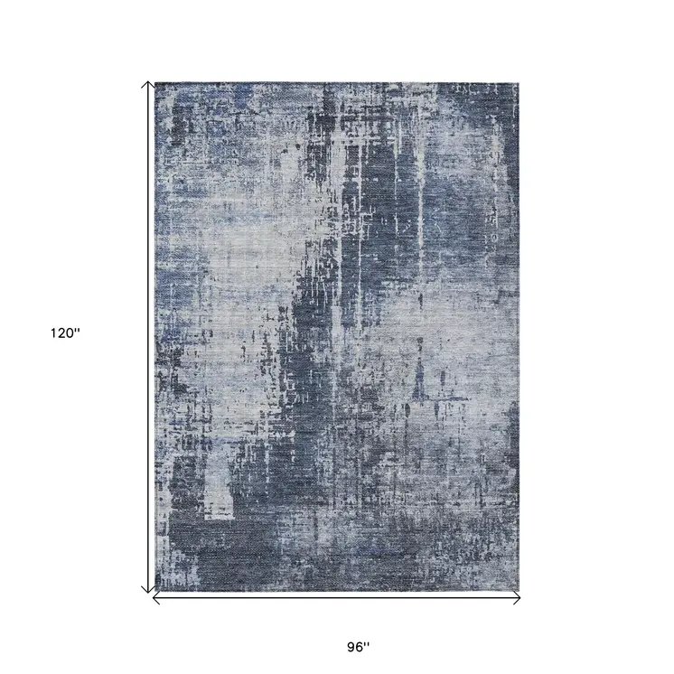8' X 10' Navy Blue And Sky Blue Abstract Washable Indoor Outdoor Area Rug