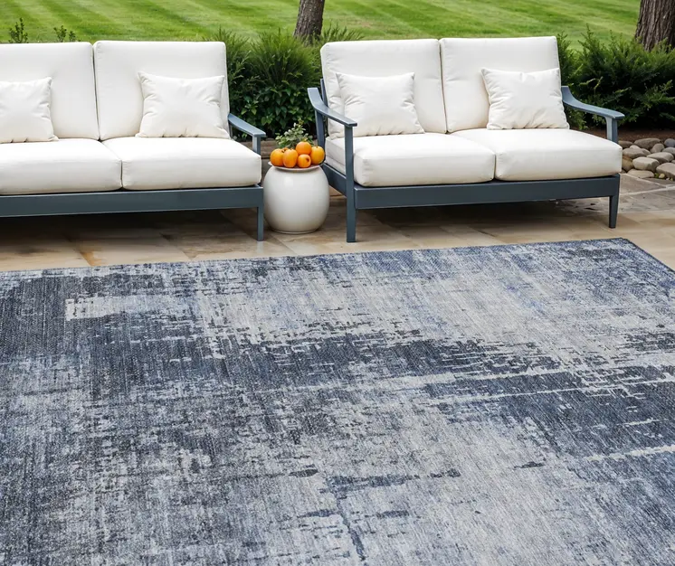 9' X 12' Navy Blue And Sky Blue Abstract Washable Indoor Outdoor Area Rug