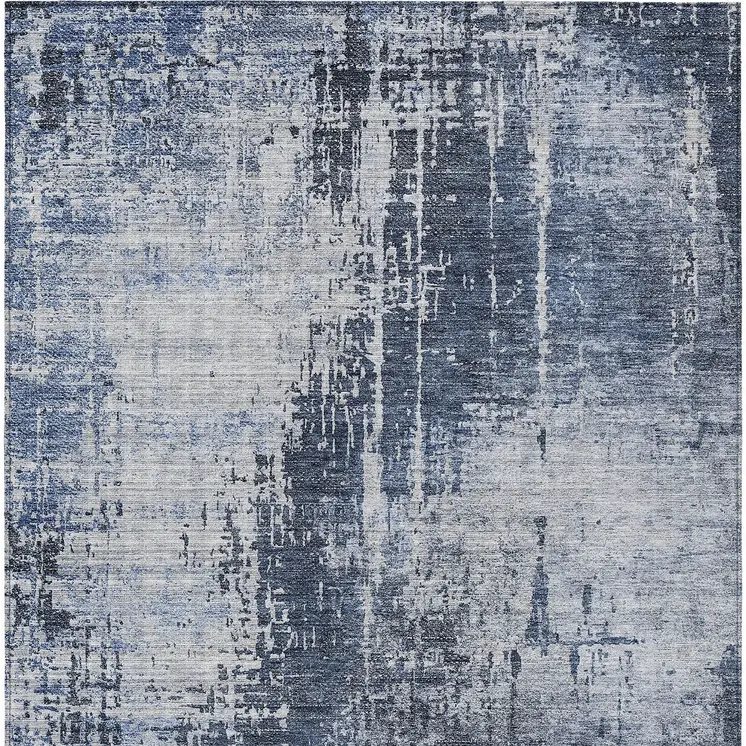 9' X 12' Navy Blue And Sky Blue Abstract Washable Indoor Outdoor Area Rug