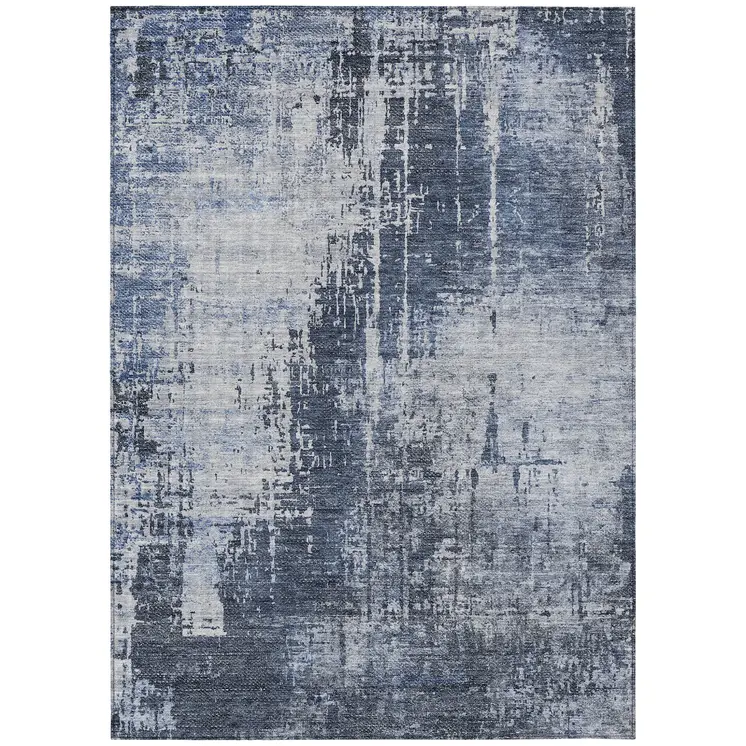 10' X 14' Navy Blue And Sky Blue Abstract Washable Indoor Outdoor Area Rug