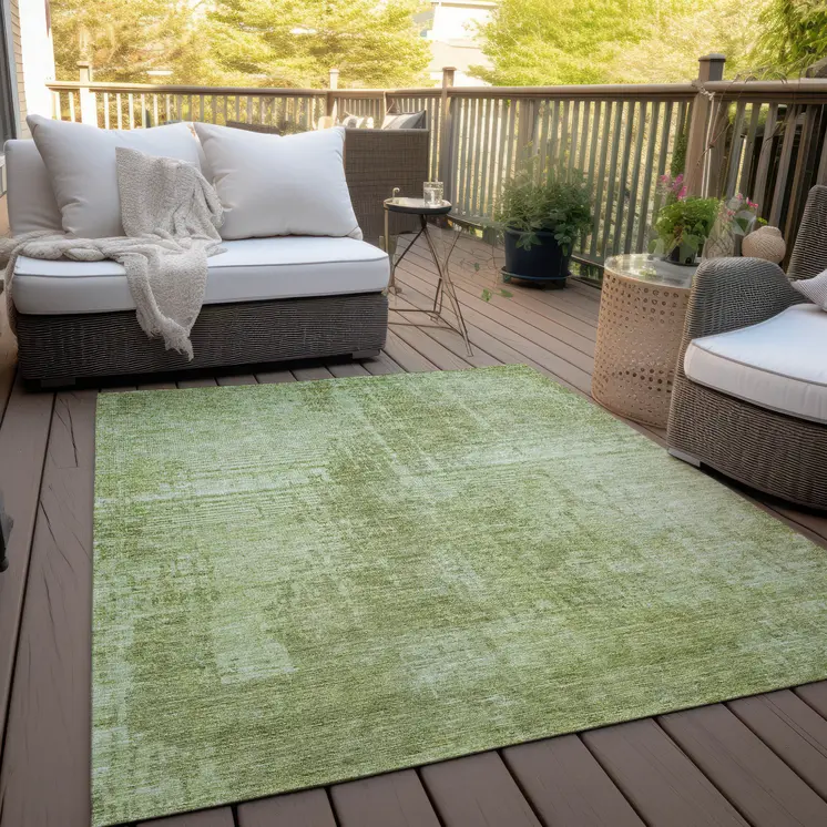 5' X 8' Sage And Green Abstract Washable Indoor Outdoor Area Rug