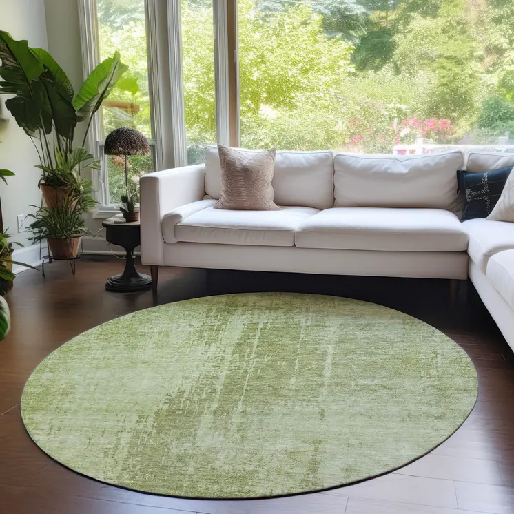 8' Sage And Green Round Abstract Washable Indoor Outdoor Area Rug