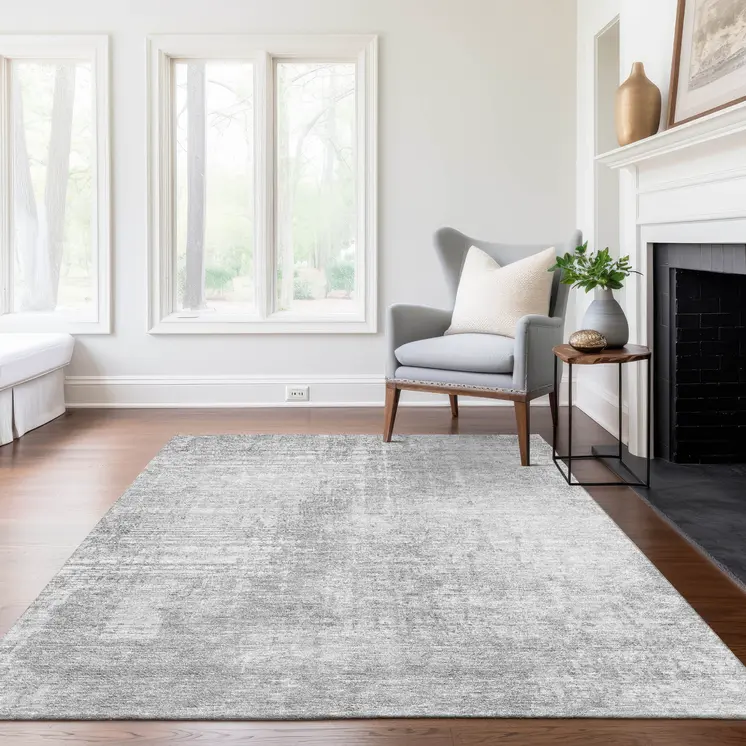 3' X 5' Silver And Gray Abstract Washable Indoor Outdoor Area Rug