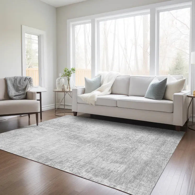 3' X 5' Silver And Gray Abstract Washable Indoor Outdoor Area Rug