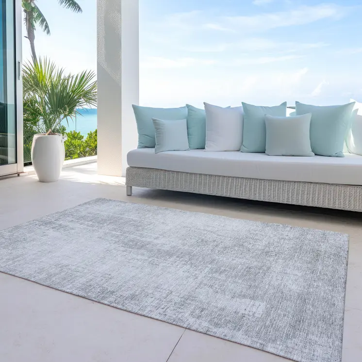 5' X 8' Silver And Gray Abstract Washable Indoor Outdoor Area Rug