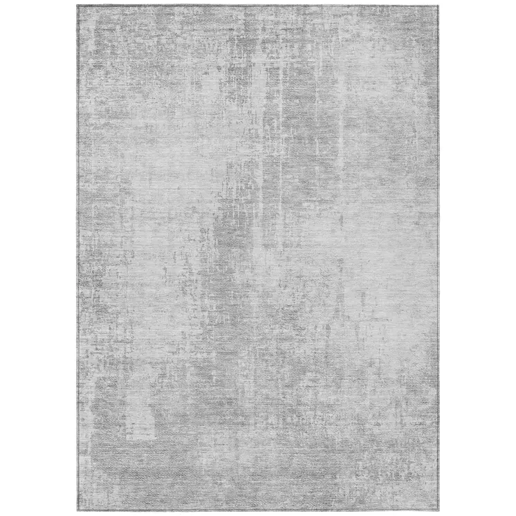 5' X 8' Silver And Gray Abstract Washable Indoor Outdoor Area Rug