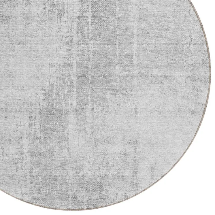 8' Silver And Gray Round Abstract Washable Indoor Outdoor Area Rug