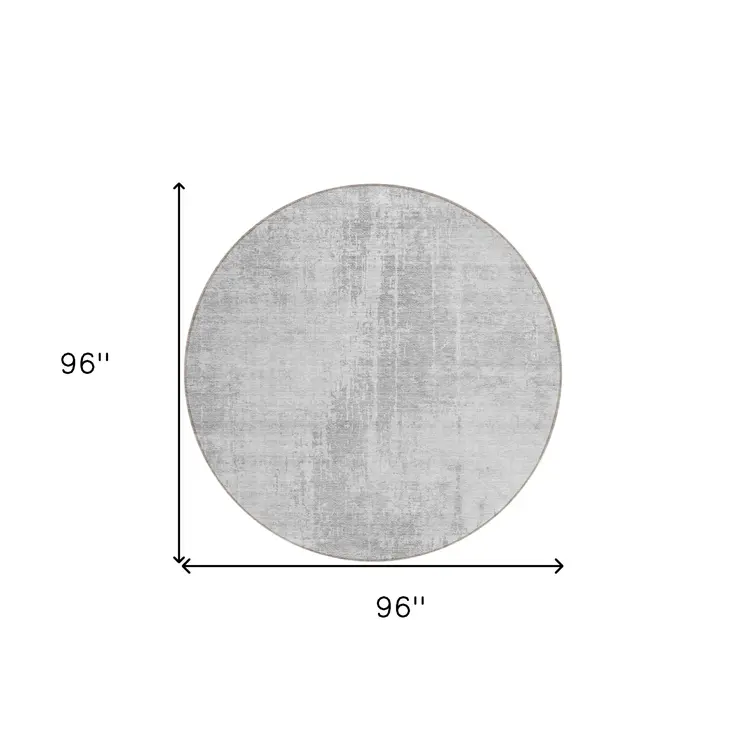8' Silver And Gray Round Abstract Washable Indoor Outdoor Area Rug