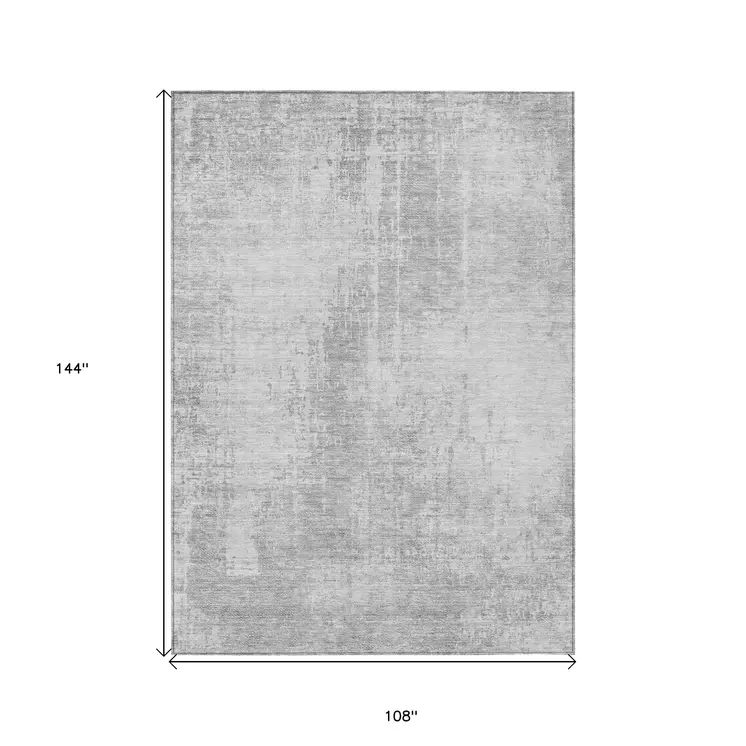 9' X 12' Silver And Gray Abstract Washable Indoor Outdoor Area Rug