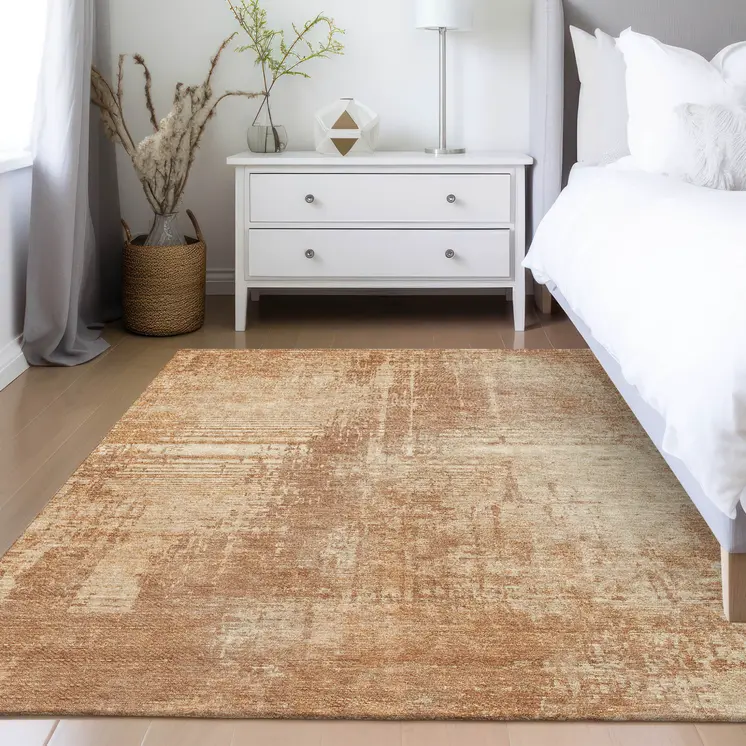 3' X 5' Terra Cotta And Copper Abstract Washable Indoor Outdoor Area Rug