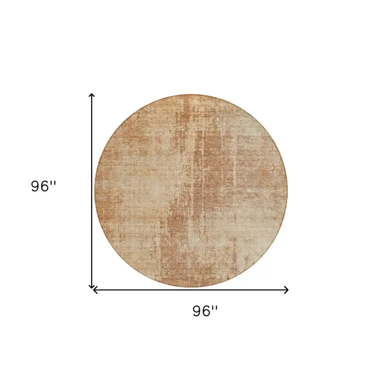8' Terra Cotta And Copper Round Abstract Washable Indoor Outdoor Area Rug