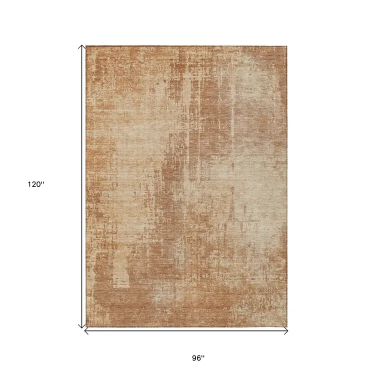 8' X 10' Terra Cotta And Copper Abstract Washable Indoor Outdoor Area Rug
