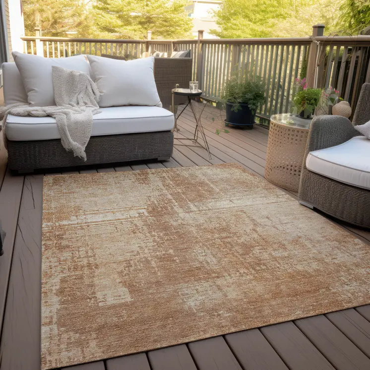9' X 12' Terra Cotta And Copper Abstract Washable Indoor Outdoor Area Rug