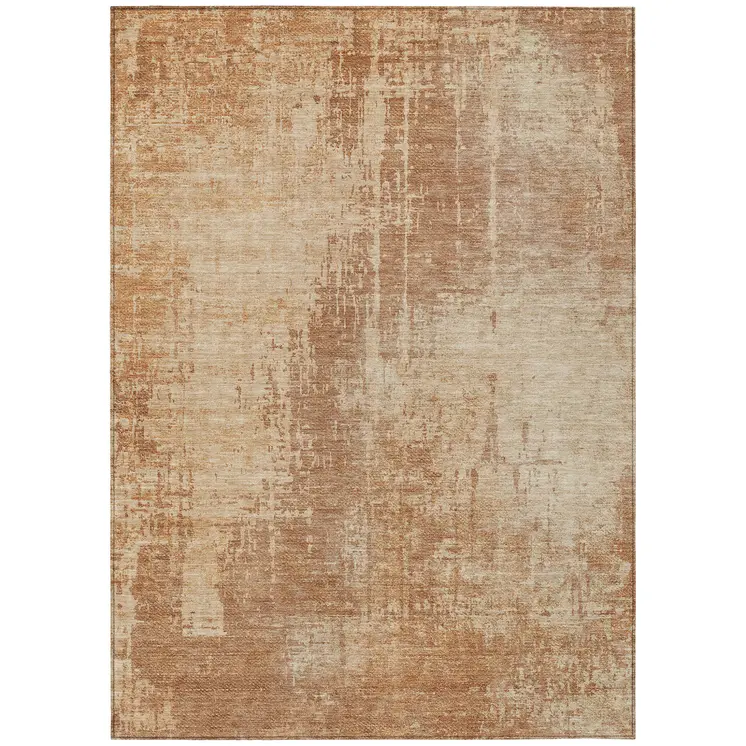 9' X 12' Terra Cotta And Copper Abstract Washable Indoor Outdoor Area Rug