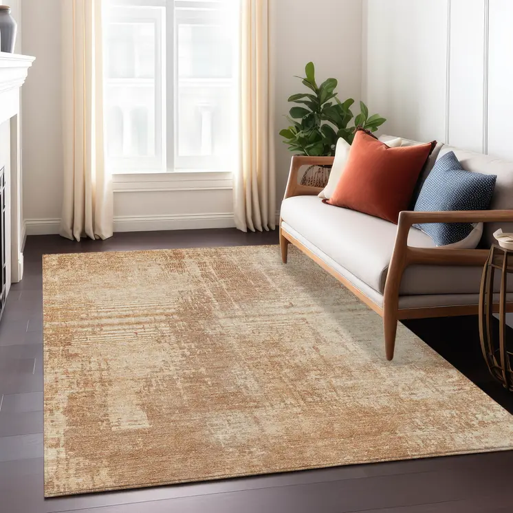 10' X 14' Terra Cotta And Copper Abstract Washable Indoor Outdoor Area Rug