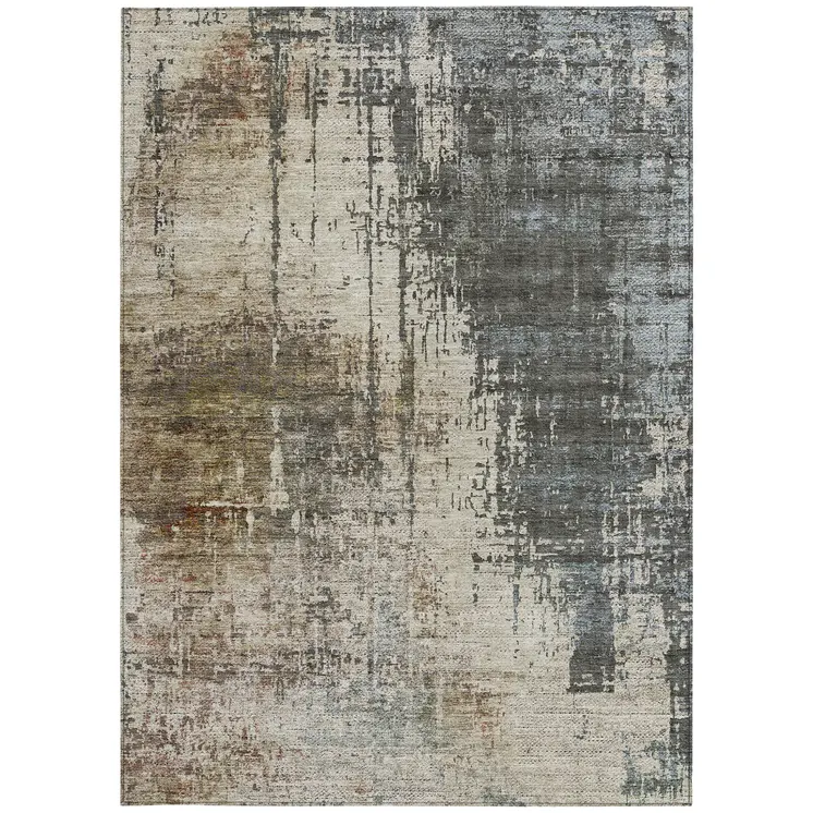 3' X 5' Beige Brown And Gray Abstract Washable Indoor Outdoor Area Rug