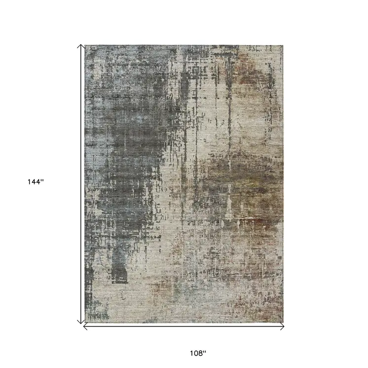 9' X 12' Beige Brown And Gray Abstract Washable Indoor Outdoor Area Rug