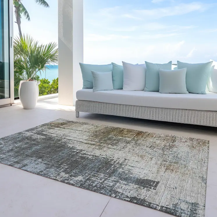 9' X 12' Beige Brown And Gray Abstract Washable Indoor Outdoor Area Rug