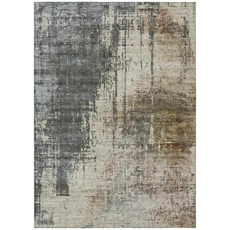 9' X 12' Beige Brown And Gray Abstract Washable Indoor Outdoor Area Rug