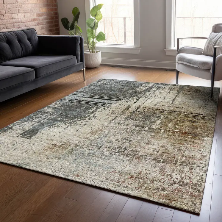 9' X 12' Beige Brown And Gray Abstract Washable Indoor Outdoor Area Rug