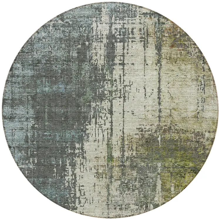 8' Sage Beige And Brown Round Abstract Washable Indoor Outdoor Area Rug