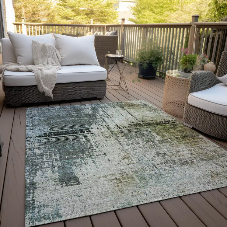 8' X 10' Sage Beige And Brown Abstract Washable Indoor Outdoor Area Rug