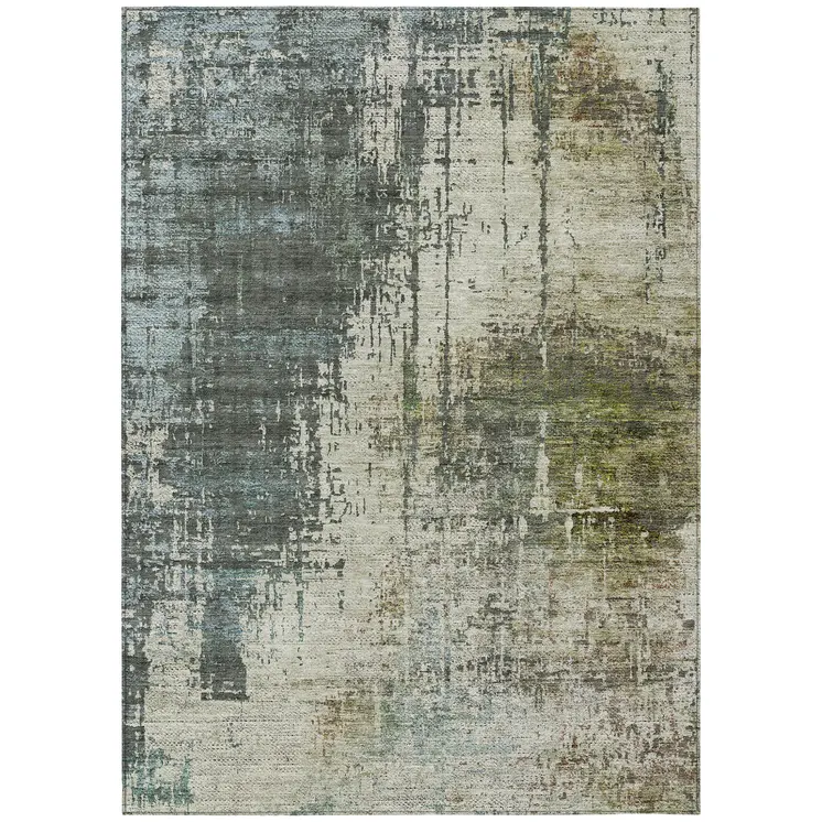 8' X 10' Sage Beige And Brown Abstract Washable Indoor Outdoor Area Rug