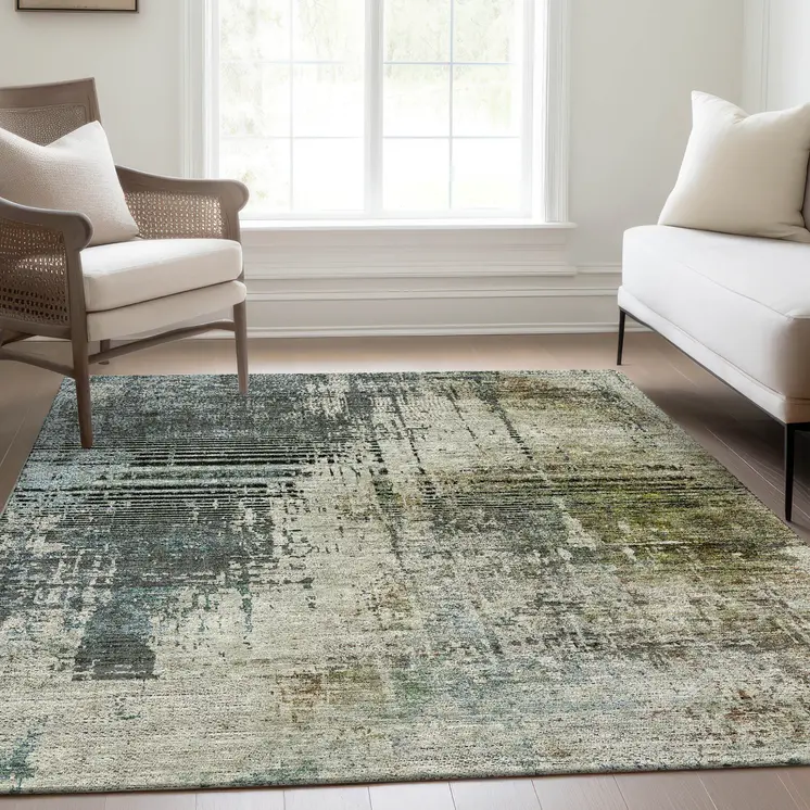 8' X 10' Sage Beige And Brown Abstract Washable Indoor Outdoor Area Rug
