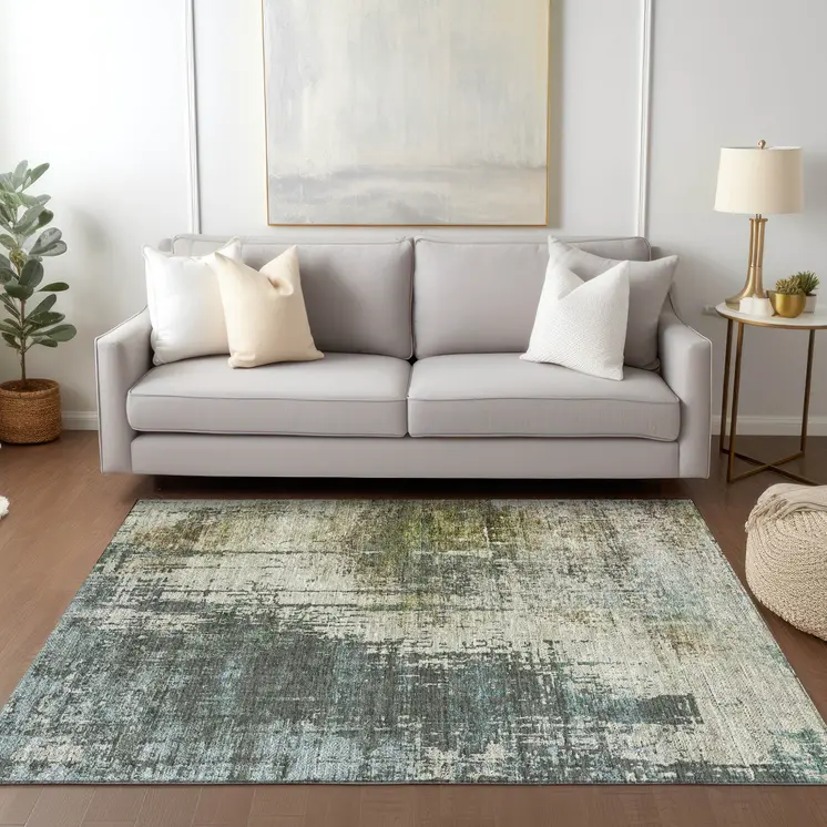 9' X 12' Sage Beige And Brown Abstract Washable Indoor Outdoor Area Rug