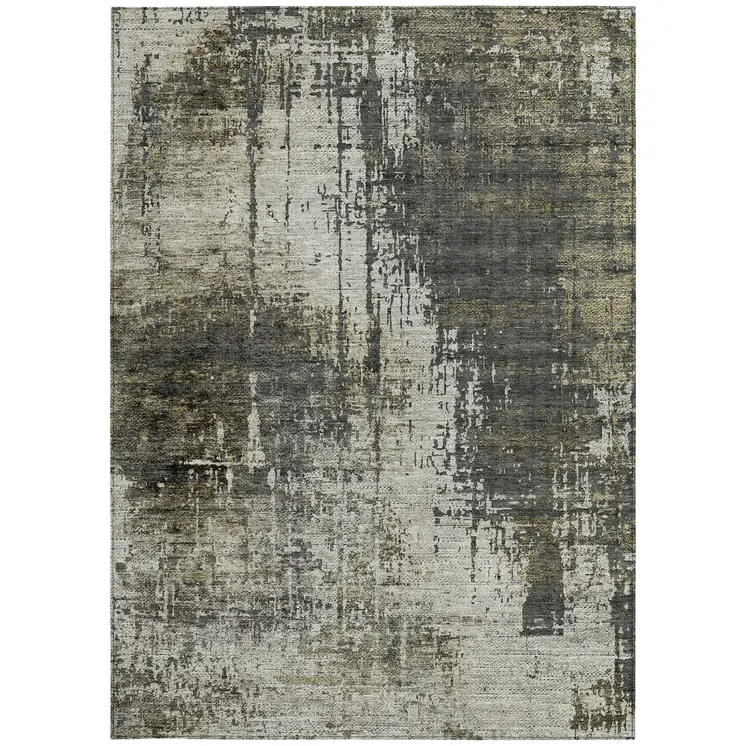 10' X 14' Taupe Beige And Olive Green Abstract Washable Indoor Outdoor Area Rug