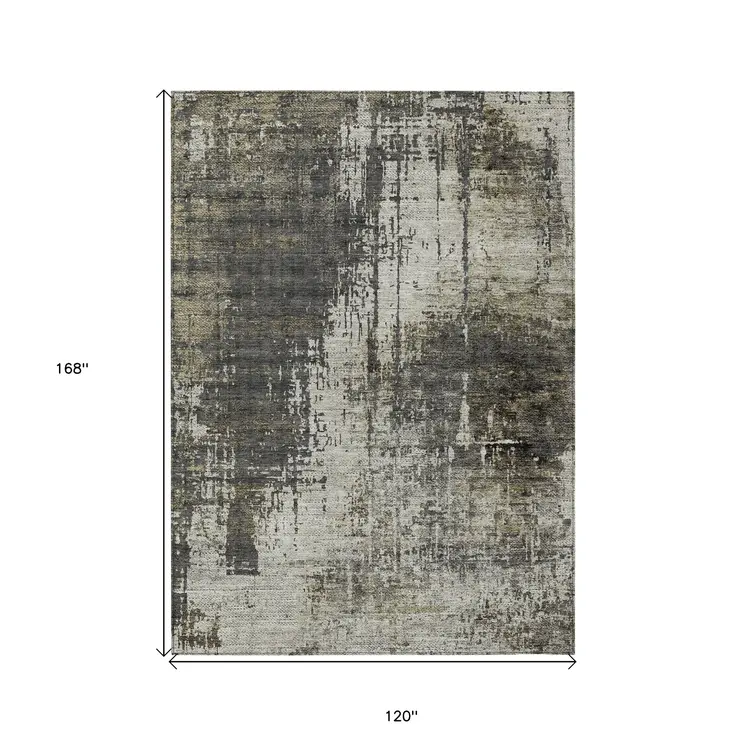 10' X 14' Taupe Beige And Olive Green Abstract Washable Indoor Outdoor Area Rug
