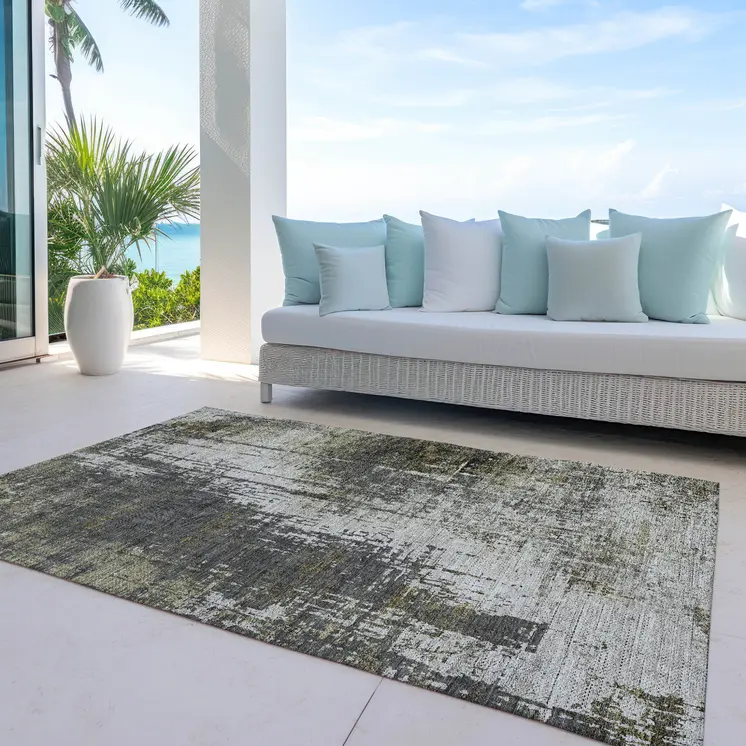 10' X 14' Taupe Beige And Olive Green Abstract Washable Indoor Outdoor Area Rug