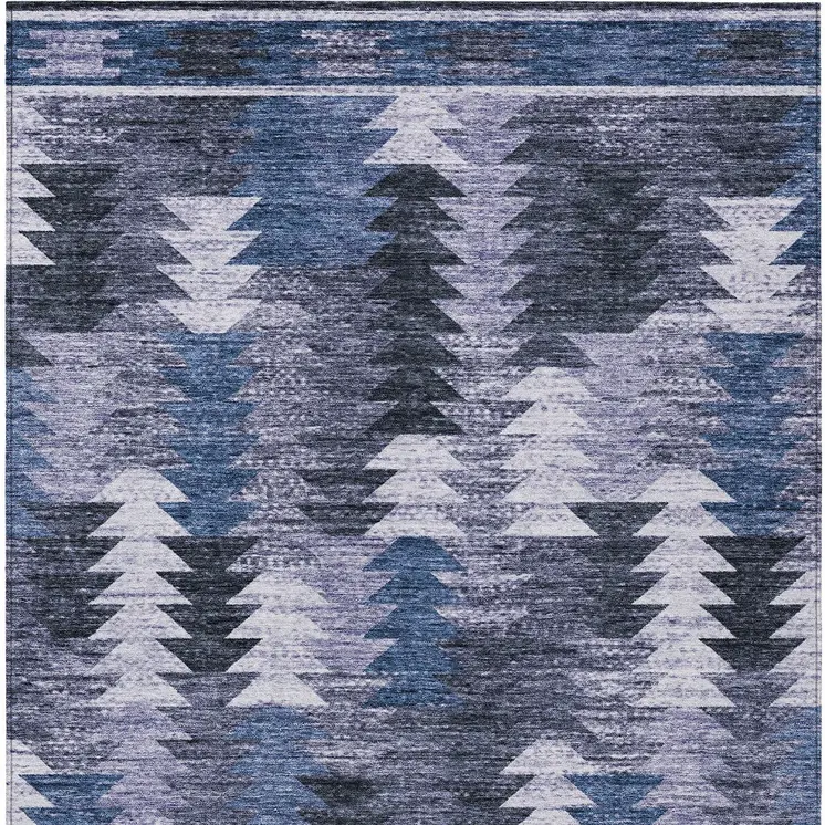 5' X 8' Navy Blue And Sky Blue Southwestern Washable Indoor Outdoor Area Rug