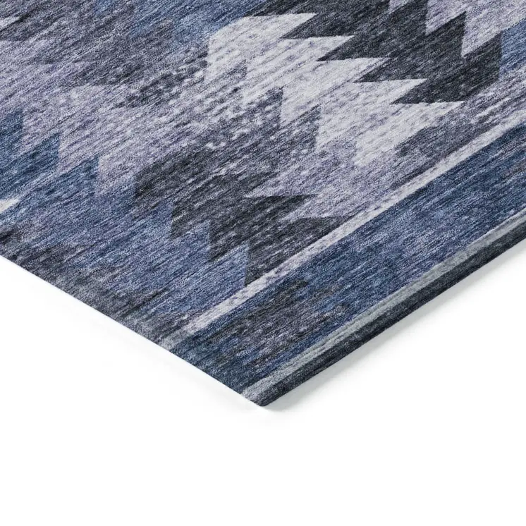 5' X 8' Navy Blue And Sky Blue Southwestern Washable Indoor Outdoor Area Rug