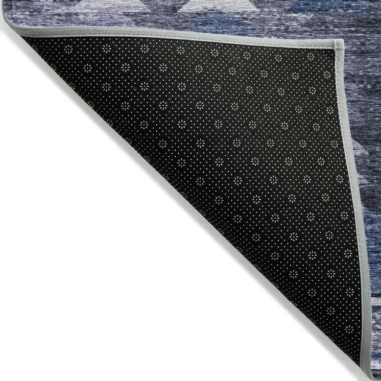 9' X 12' Navy Blue And Sky Blue Southwestern Washable Indoor Outdoor Area Rug